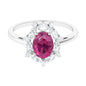 Oval Pink Tourmaline Designer Engagement Ring with Moissanite Halo