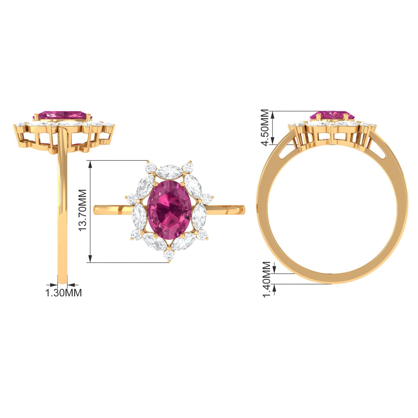 Oval Pink Tourmaline Designer Engagement Ring with Moissanite Halo