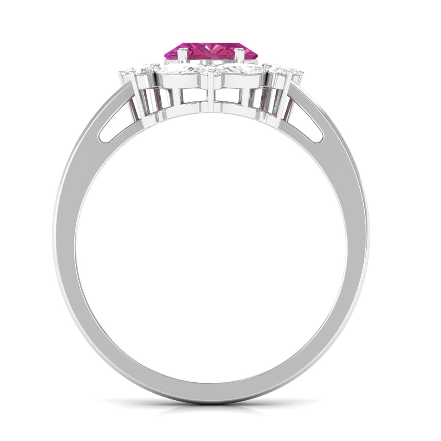 Oval Pink Tourmaline Designer Engagement Ring with Moissanite Halo