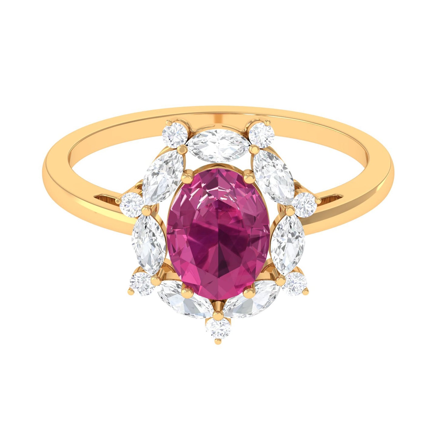 Oval Pink Tourmaline Designer Engagement Ring with Moissanite Halo