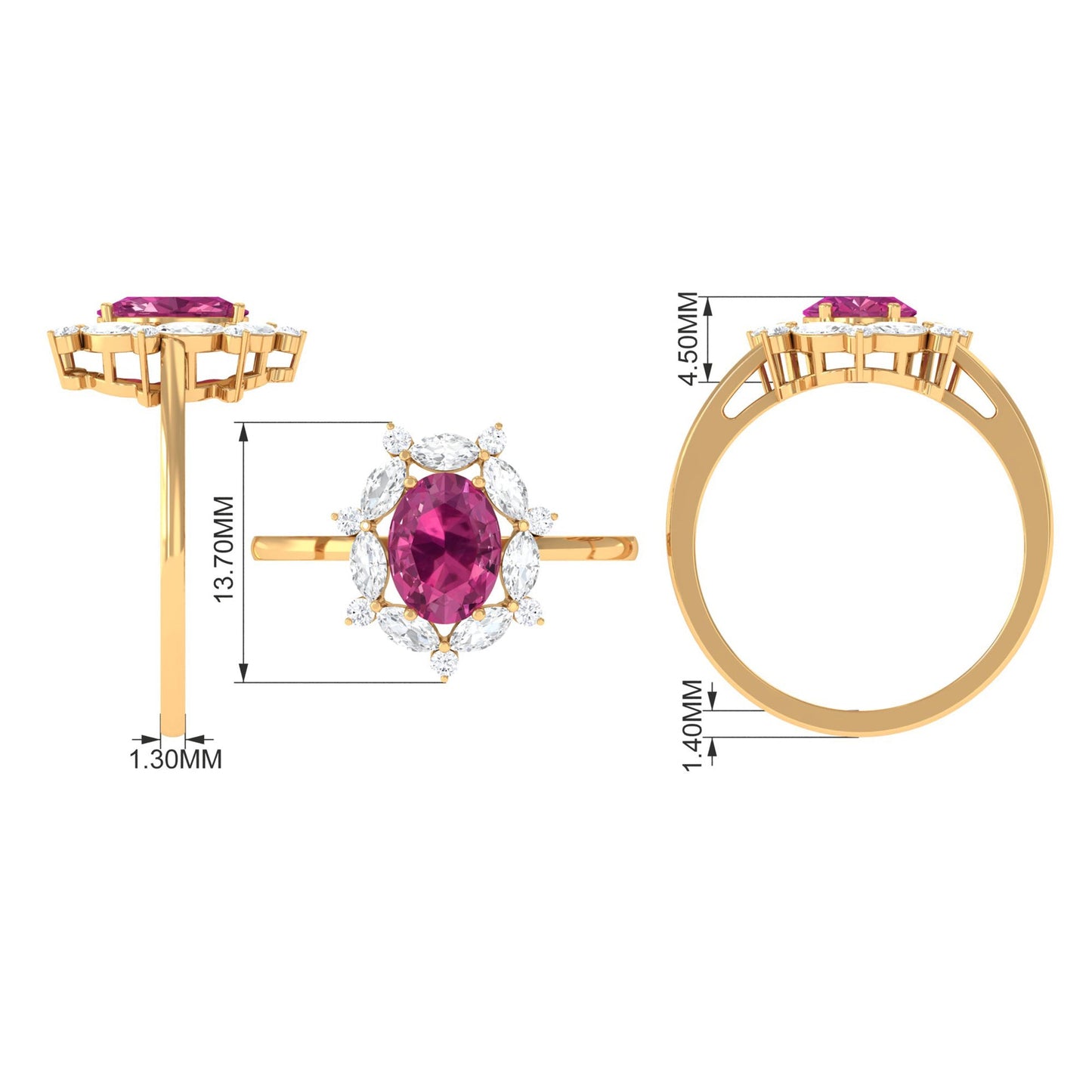 Oval Pink Tourmaline Designer Engagement Ring with Moissanite Halo