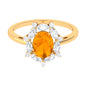 Natural 1 Carat Fire Opal Engagement Ring with Diamond Halo