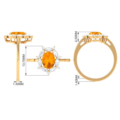 Natural 1 Carat Fire Opal Engagement Ring with Diamond Halo