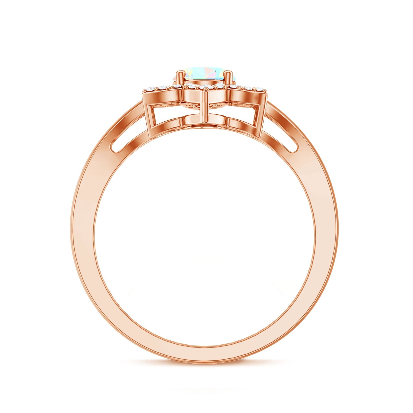 Real Oval Ethiopian Opal Diamond Flower Engagement Ring with Split Shank