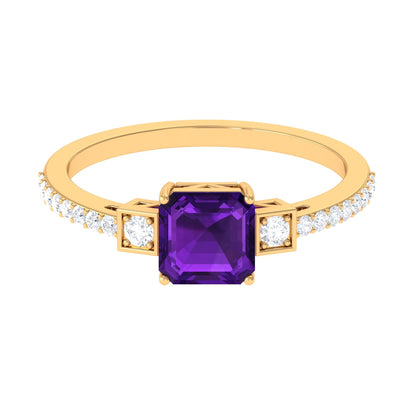Genuine 3 Carat Amethyst Asscher Cut Engagement Ring with Diamond