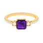 Genuine 3 Carat Amethyst Asscher Cut Engagement Ring with Diamond