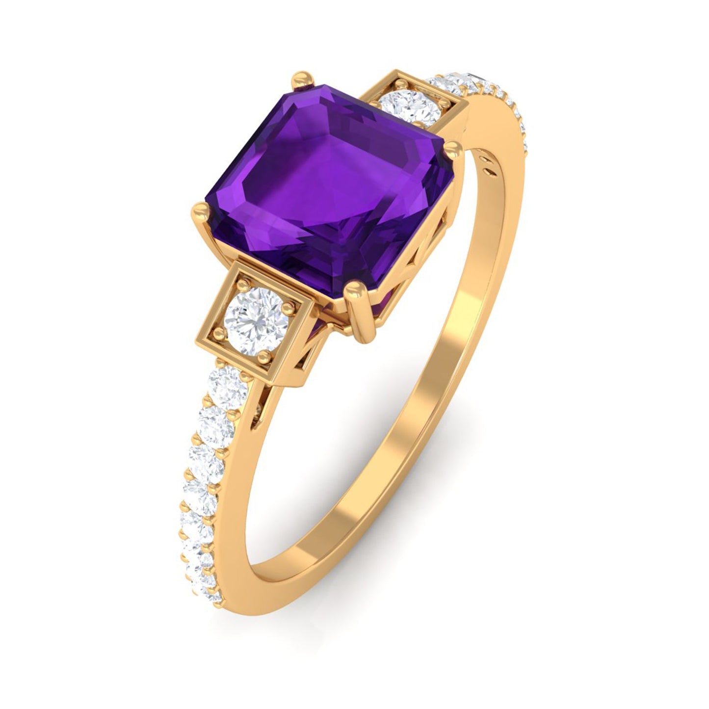 Genuine 3 Carat Amethyst Asscher Cut Engagement Ring with Diamond