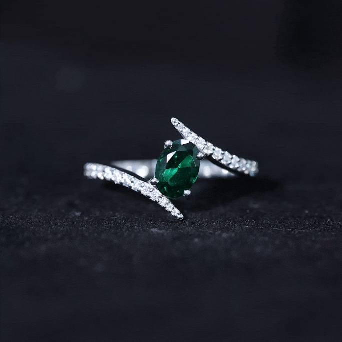 Oval Shaped 5X7 MM Lab Grown Emerald Bypass Engagement Ring