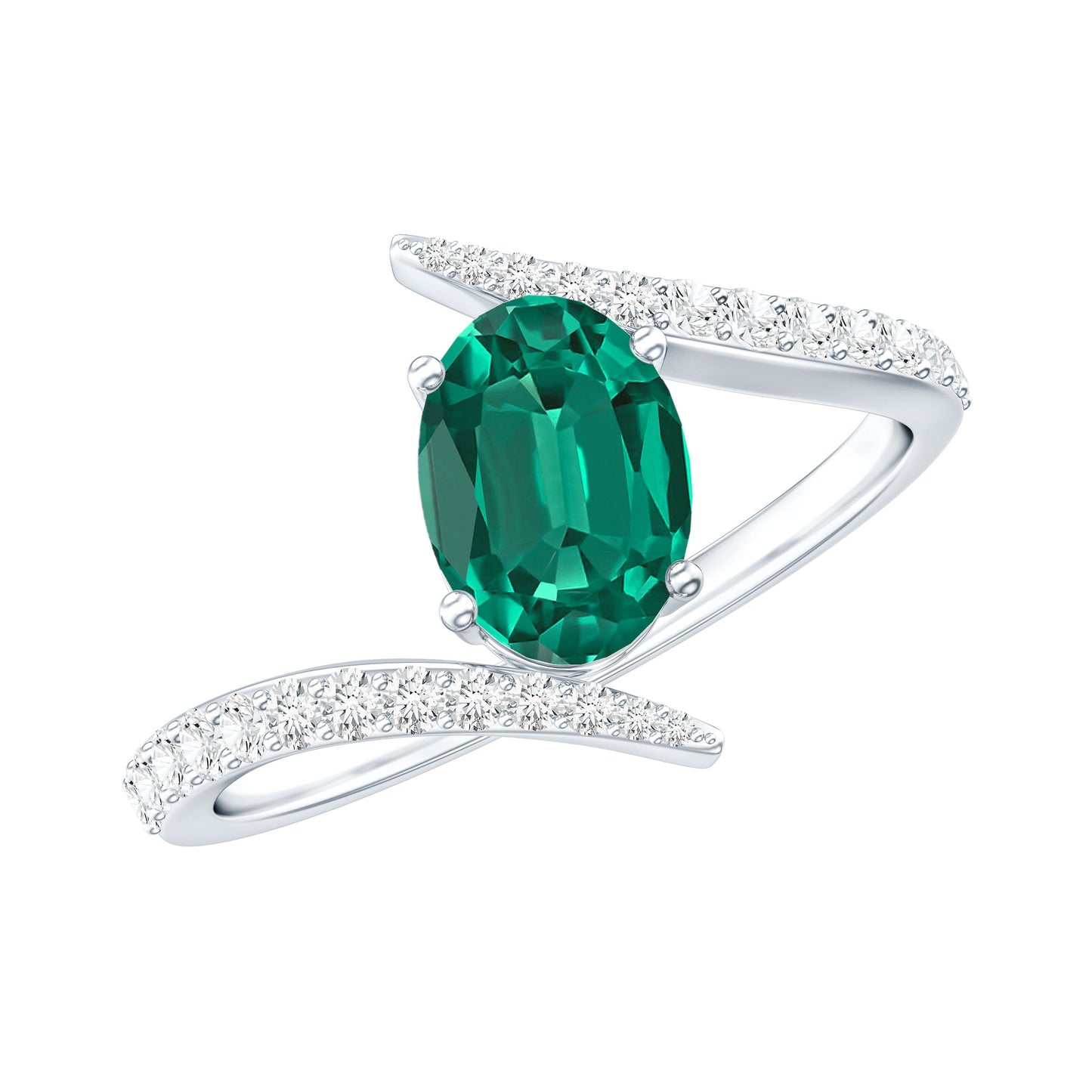 Oval Shaped 5X7 MM Lab Grown Emerald Bypass Engagement Ring