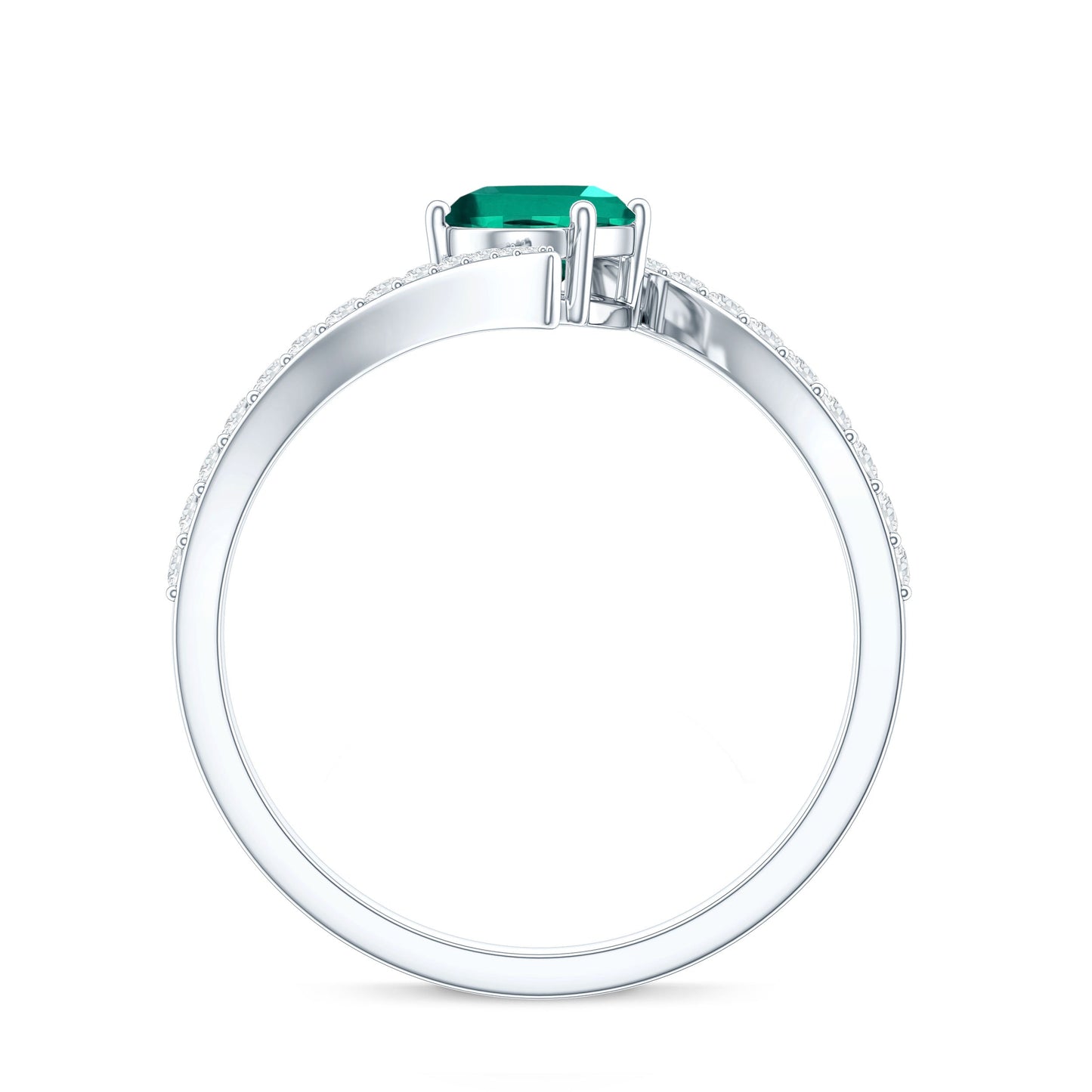 Oval Shaped 5X7 MM Lab Grown Emerald Bypass Engagement Ring