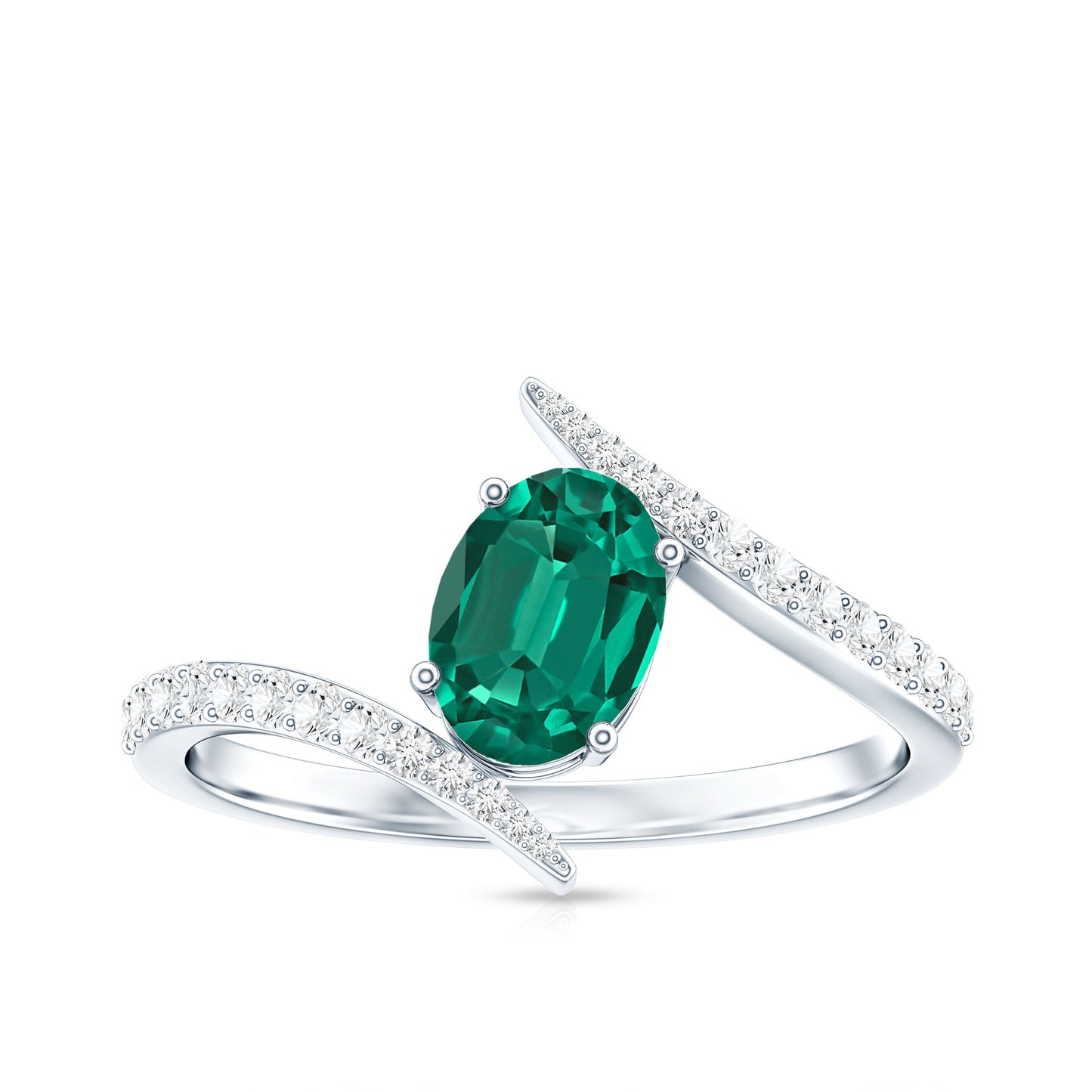 Oval Shaped 5X7 MM Lab Grown Emerald Bypass Engagement Ring