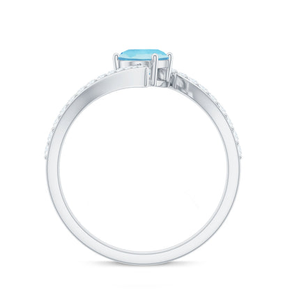 Natural Aquamarine Oval Engagement Ring with Diamond Bypass Shank