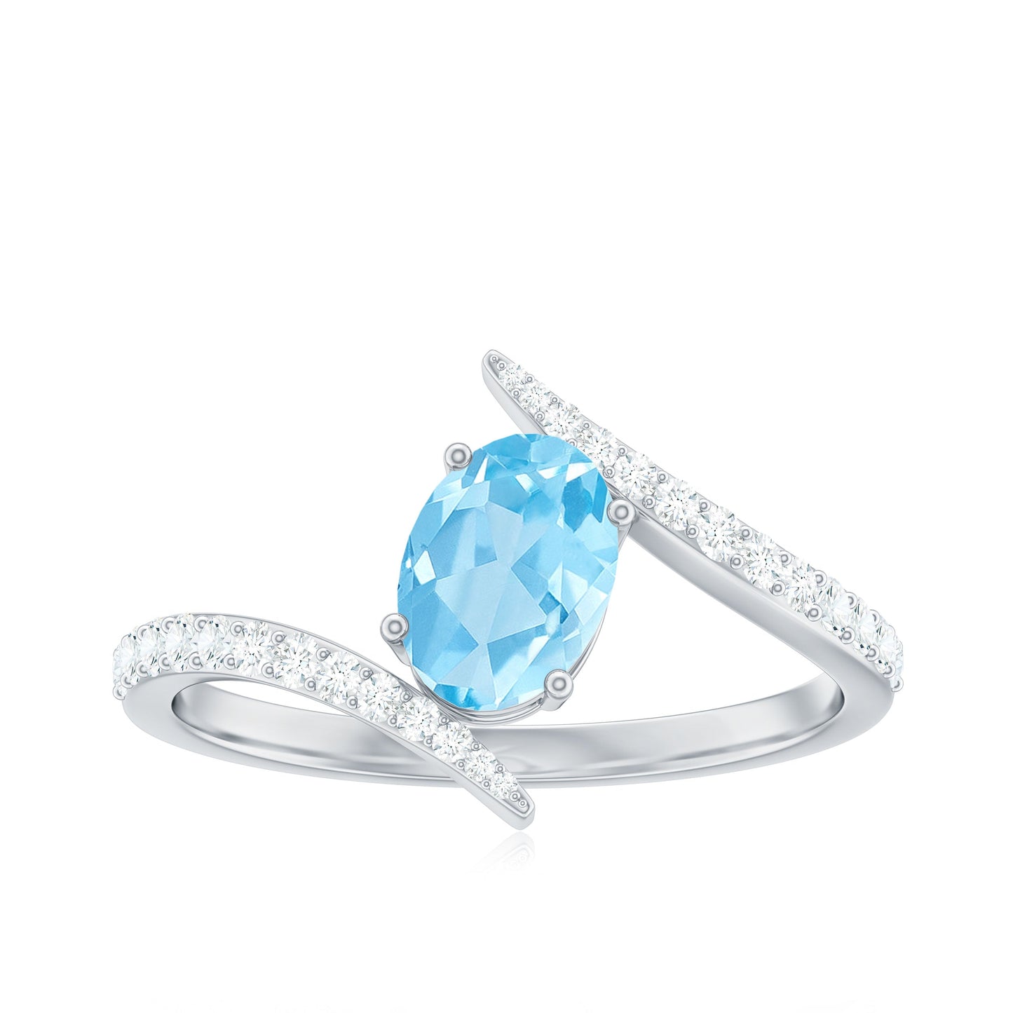 Natural Aquamarine Oval Engagement Ring with Diamond Bypass Shank