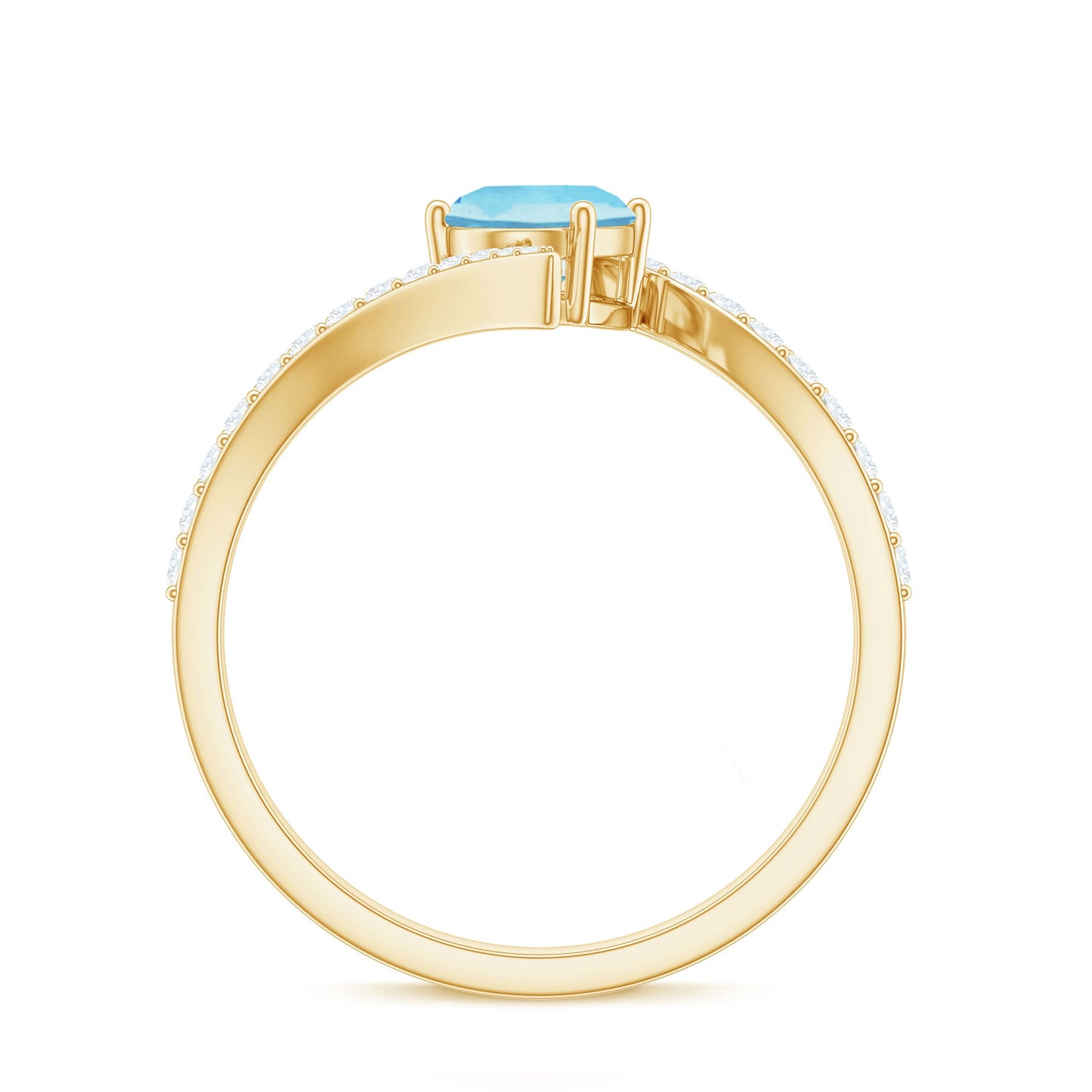 Natural Aquamarine Oval Engagement Ring with Diamond Bypass Shank