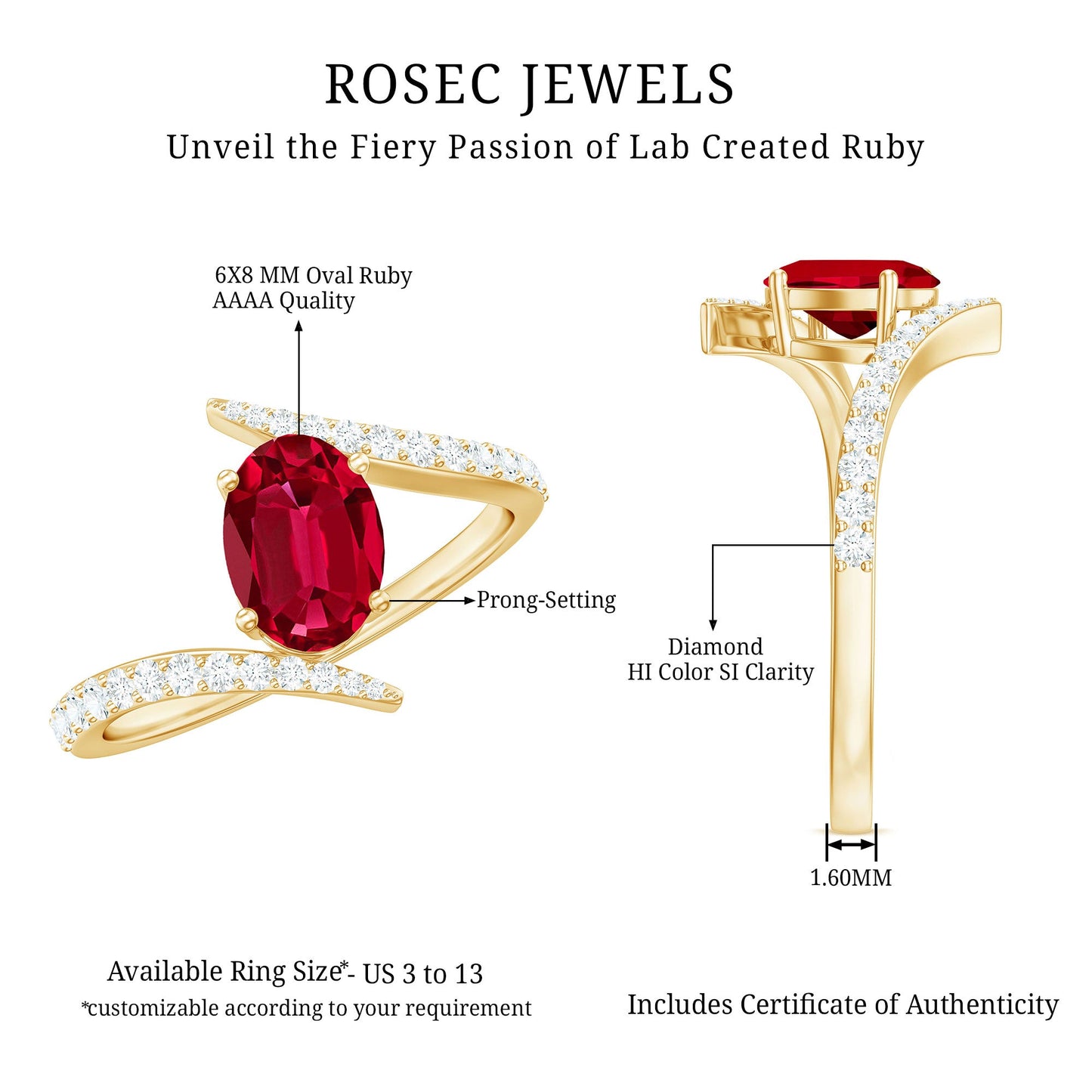 Oval Cut Lab Grown Ruby Bypass Engagement Ring with Diamonds