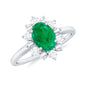 Natural 0.7 Carat Oval Emerald Engagement Ring with Diamond Halo