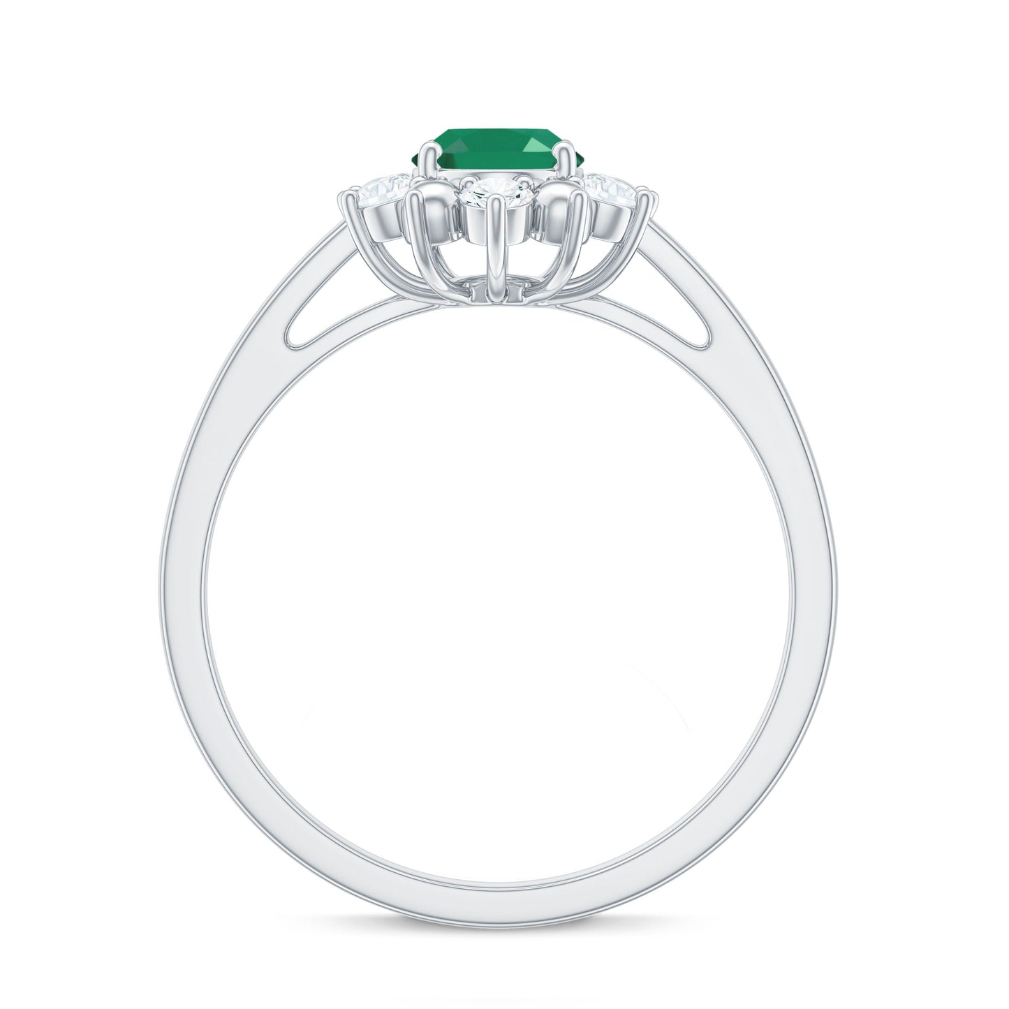 Natural 0.7 Carat Oval Emerald Engagement Ring with Diamond Halo