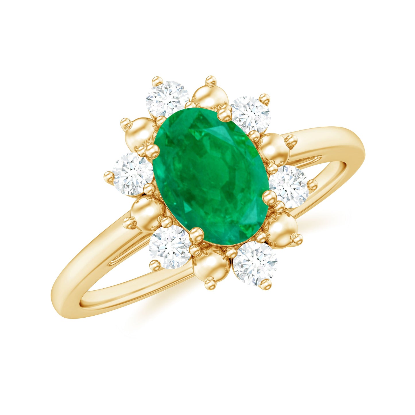 Natural 0.7 Carat Oval Emerald Engagement Ring with Diamond Halo