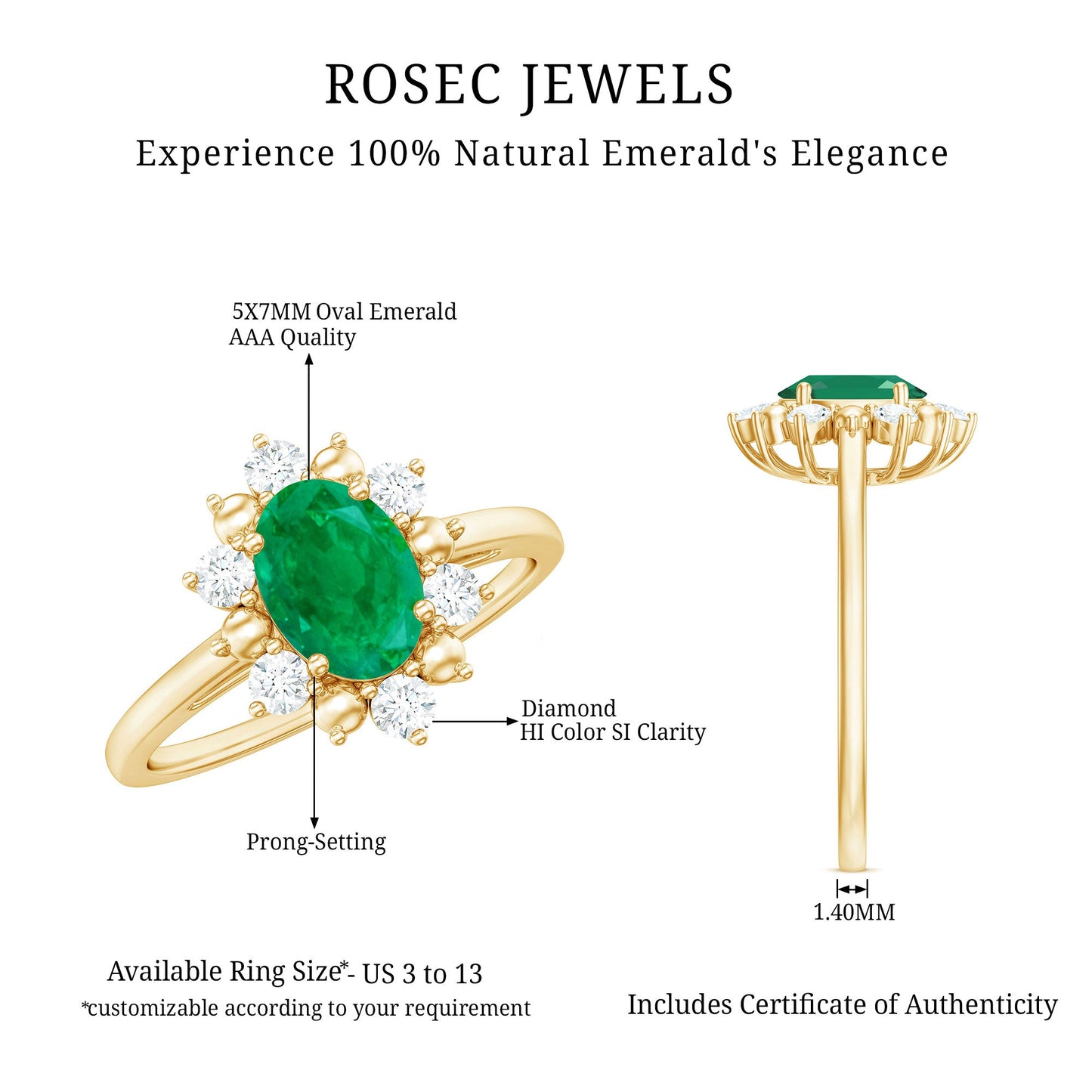 Natural 0.7 Carat Oval Emerald Engagement Ring with Diamond Halo
