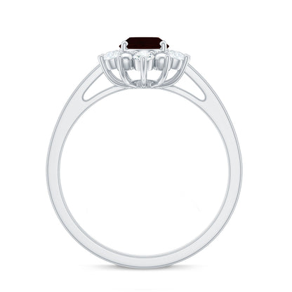 Certified Natural Garnet Oval Engagement Ring with Diamond