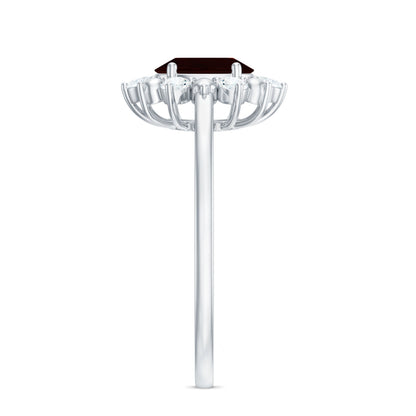 Certified Natural Garnet Oval Engagement Ring with Diamond