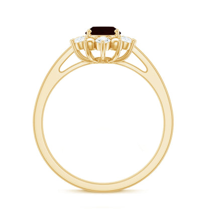 Certified Natural Garnet Oval Engagement Ring with Diamond