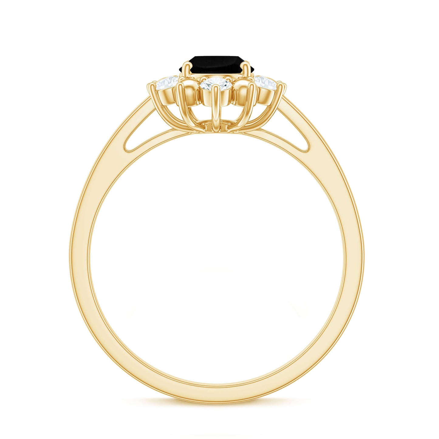 Oval Created Black Diamond Floral Halo Engagement Ring with Diamond