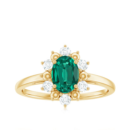 Certified 0.8 Carat Oval Lab Grown Emerald Diamond Flower Engagement Ring