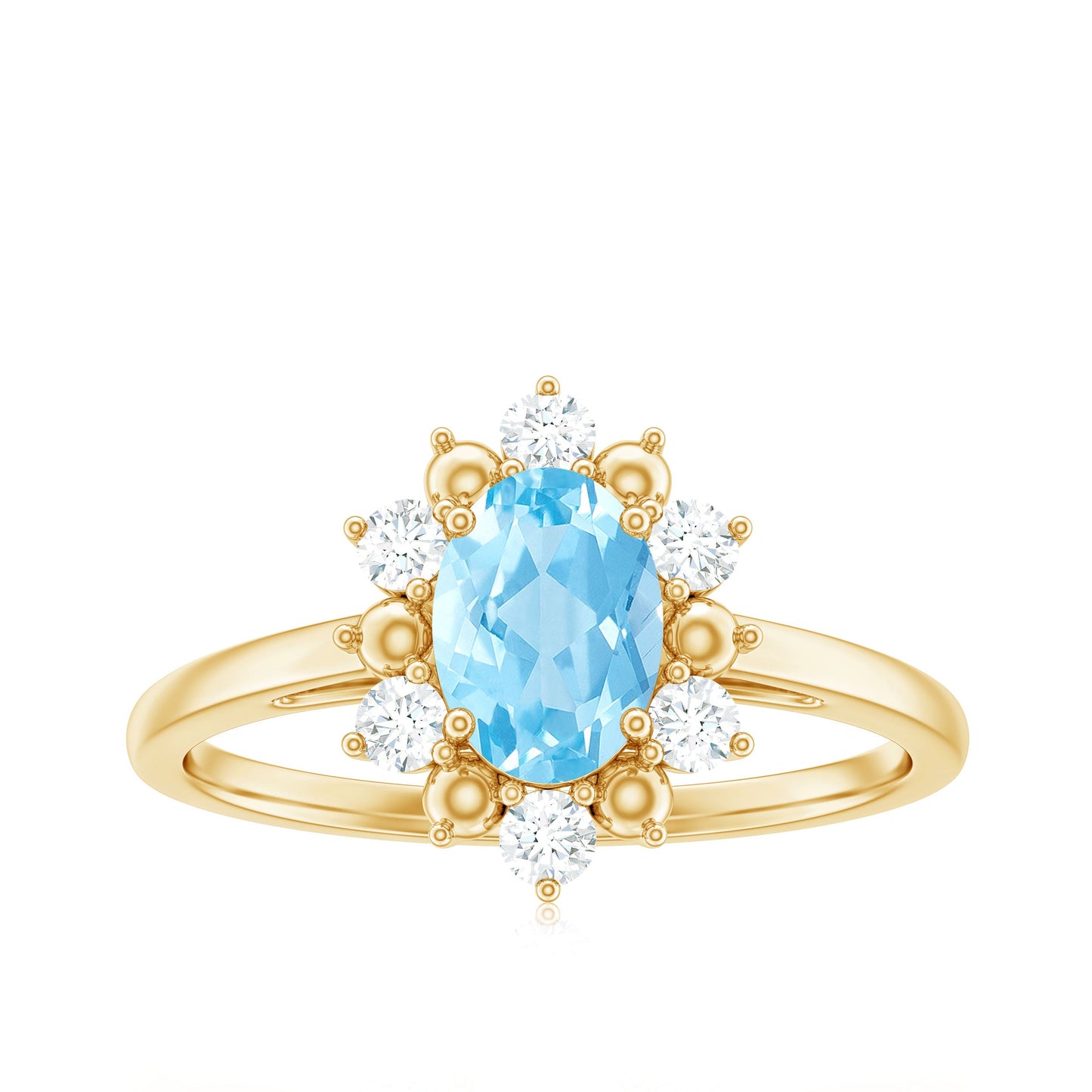 Real Aquamarine Oblong Engagement Ring with Diamond Halo