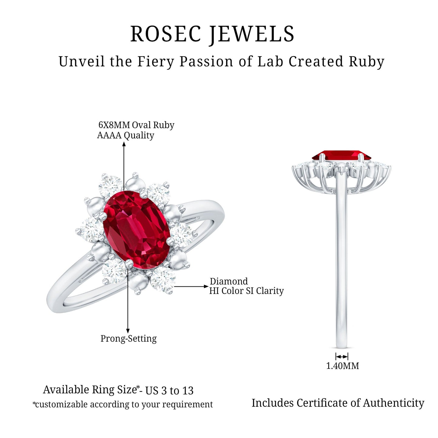Lab Grown Ruby and Diamond Engagement Ring For Her