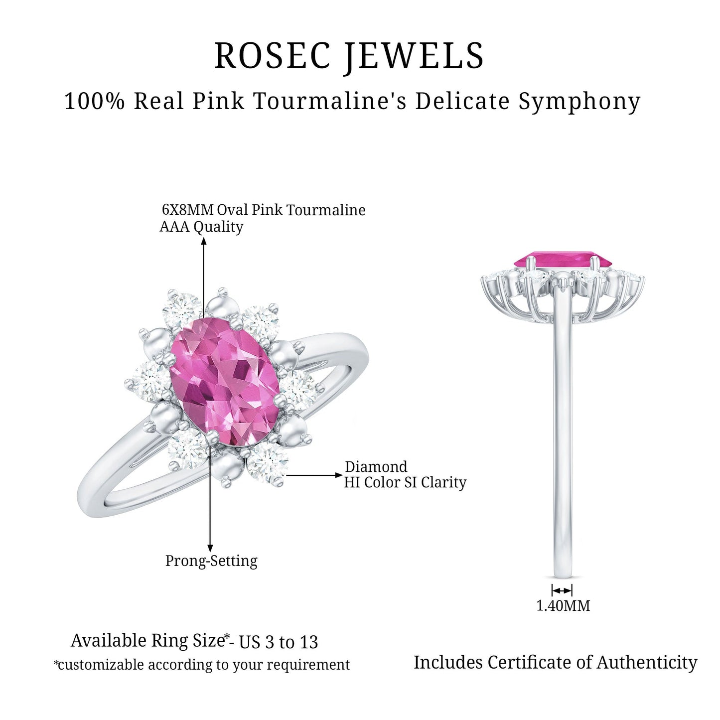 Oval Pink Tourmaline Floral Halo Engagement Ring with Diamond