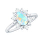Natural 0.9 Carat Opalescent Oval Engagement Ring with Diamond Halo