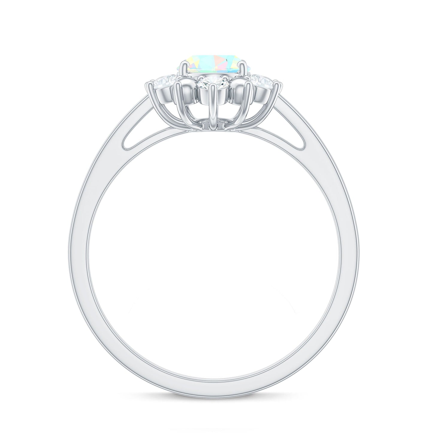 Natural 0.9 Carat Opalescent Oval Engagement Ring with Diamond Halo