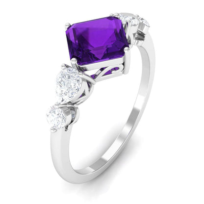 Natural 3 Carat Amethyst Asscher Cut Engagement Ring with Moissanite