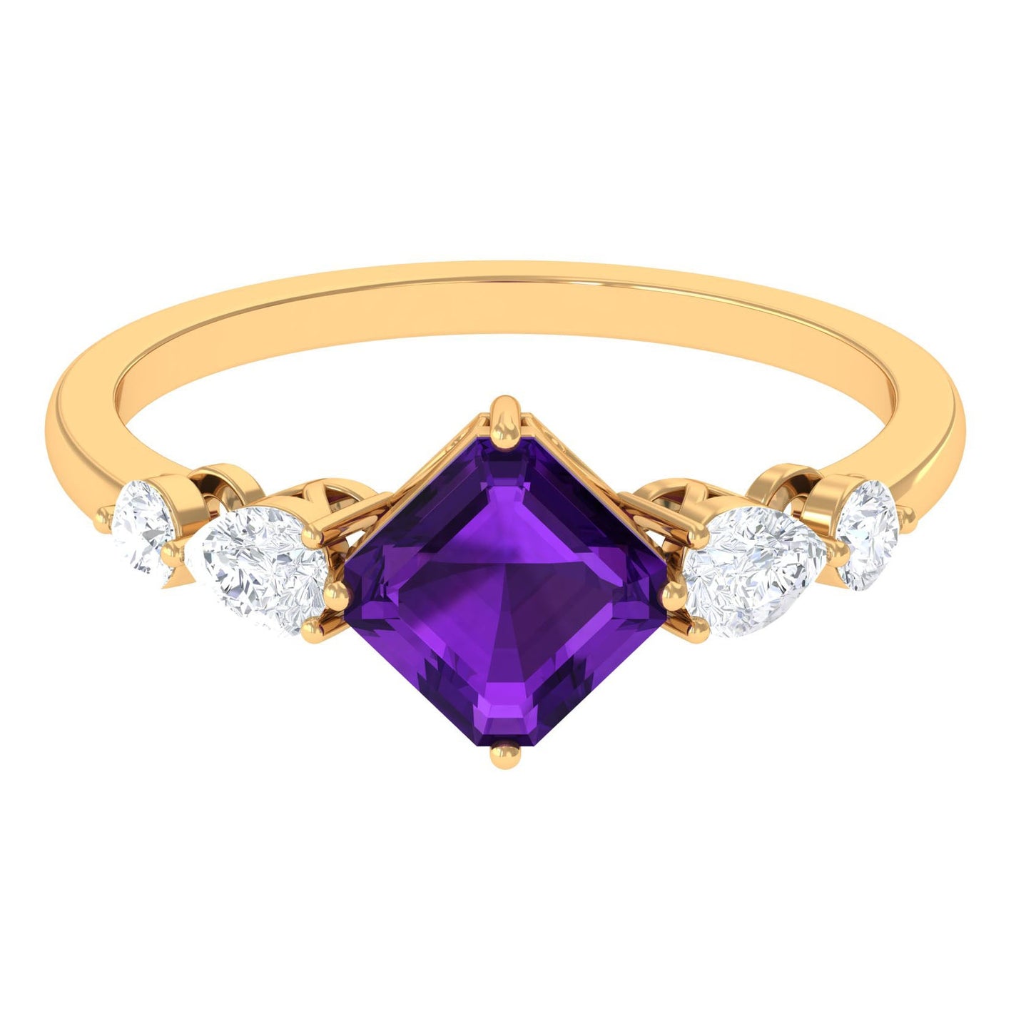 Natural 3 Carat Amethyst Asscher Cut Engagement Ring with Moissanite
