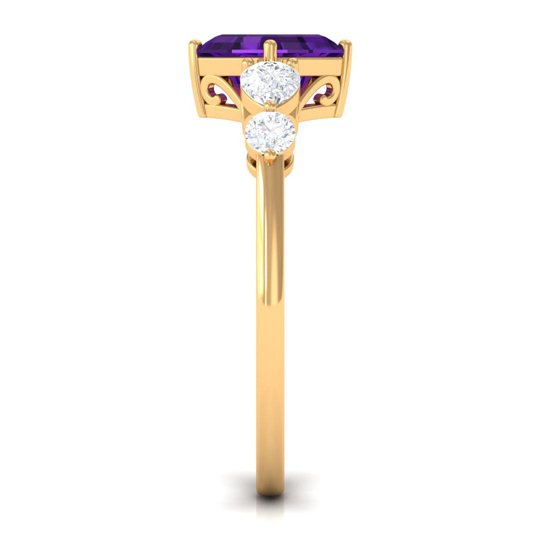 Natural 3 Carat Amethyst Asscher Cut Engagement Ring with Moissanite