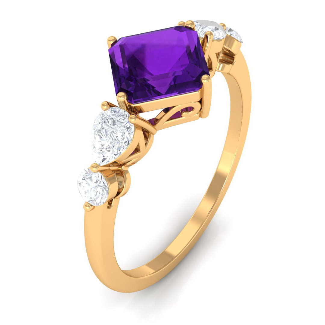 Natural 3 Carat Amethyst Asscher Cut Engagement Ring with Moissanite