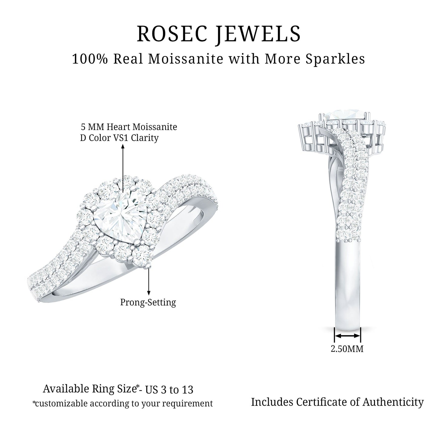 Moissanite Heart Shape Engagement Ring For Women