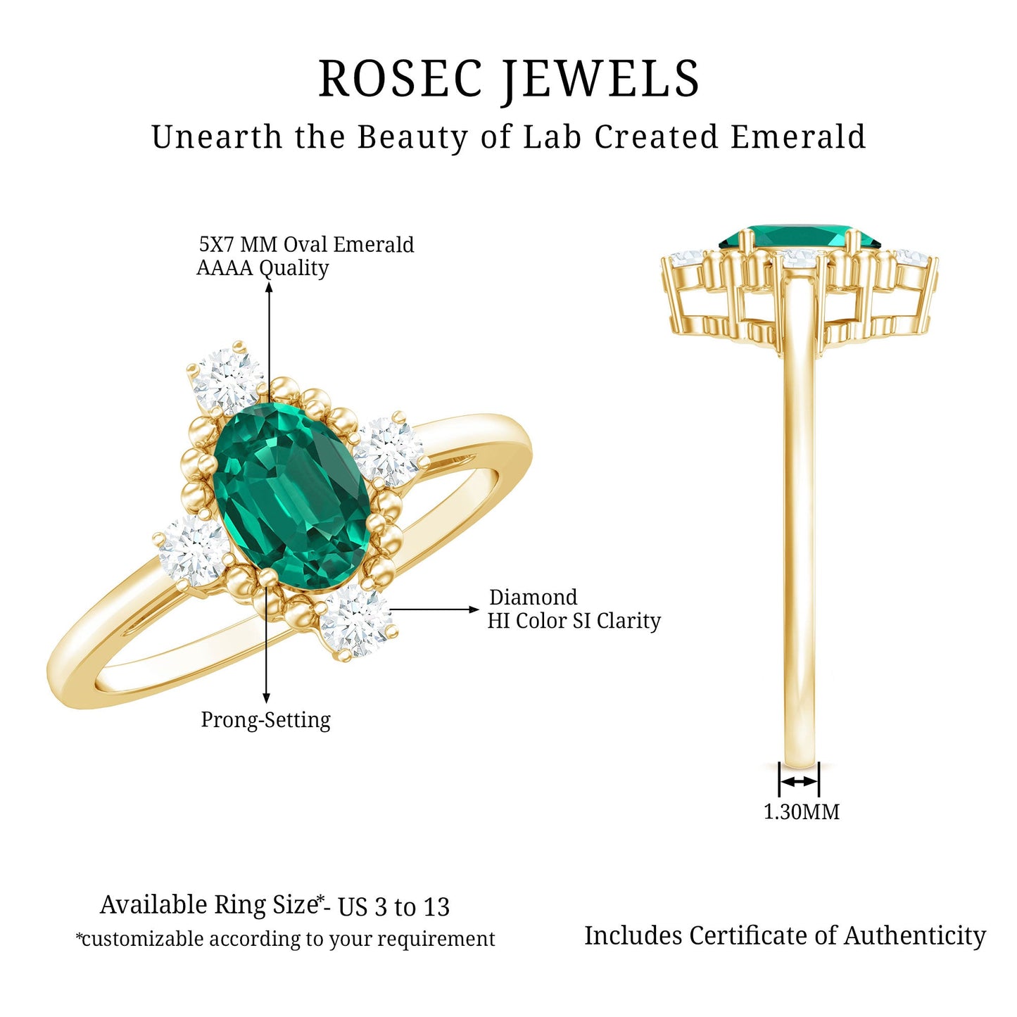 Vintage Inspired Lab Grown Emerald Oval Engagement Ring with Diamond
