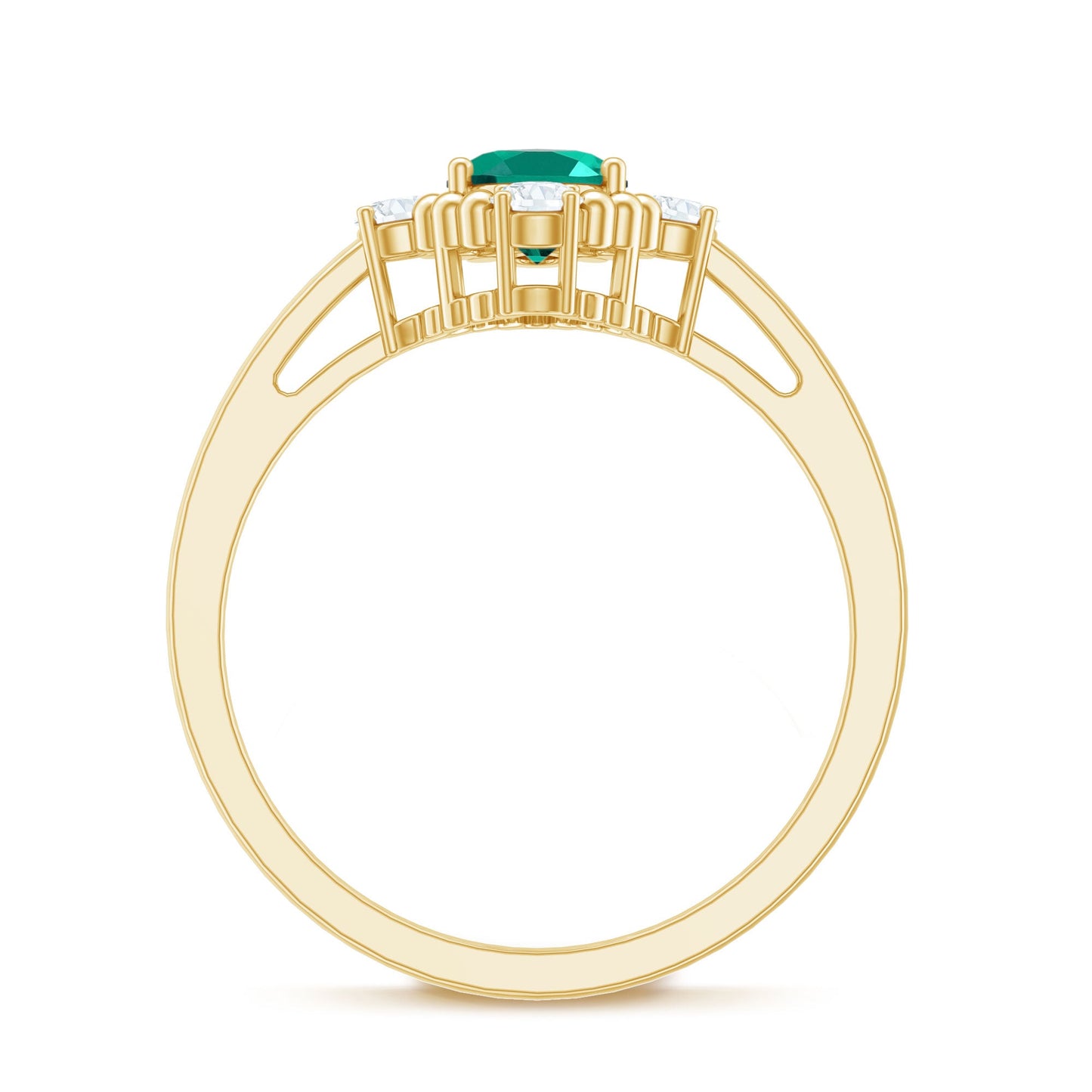 Vintage Inspired Lab Grown Emerald Oval Engagement Ring with Diamond