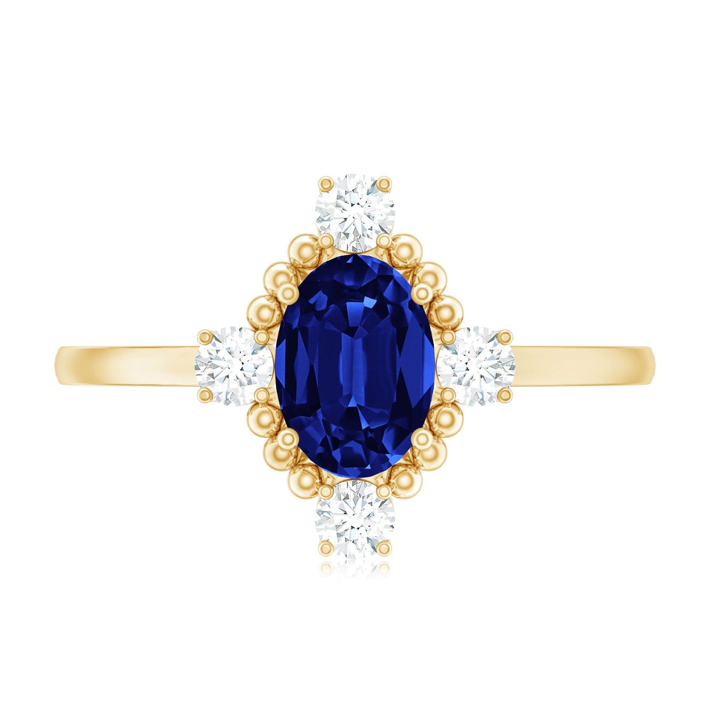 Vintage Style 1 Carat Lab Grown Blue Sapphire Oval Engagement Ring with Diamond