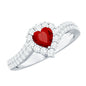 Heart Shape Lab Made Ruby and Moissanite Bypass Engagement Ring