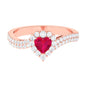 Natural 0.6 Carat Ruby Heart Engagement Ring with Diamond Bypass Shank