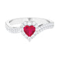 Natural 0.6 Carat Ruby Heart Engagement Ring with Diamond Bypass Shank