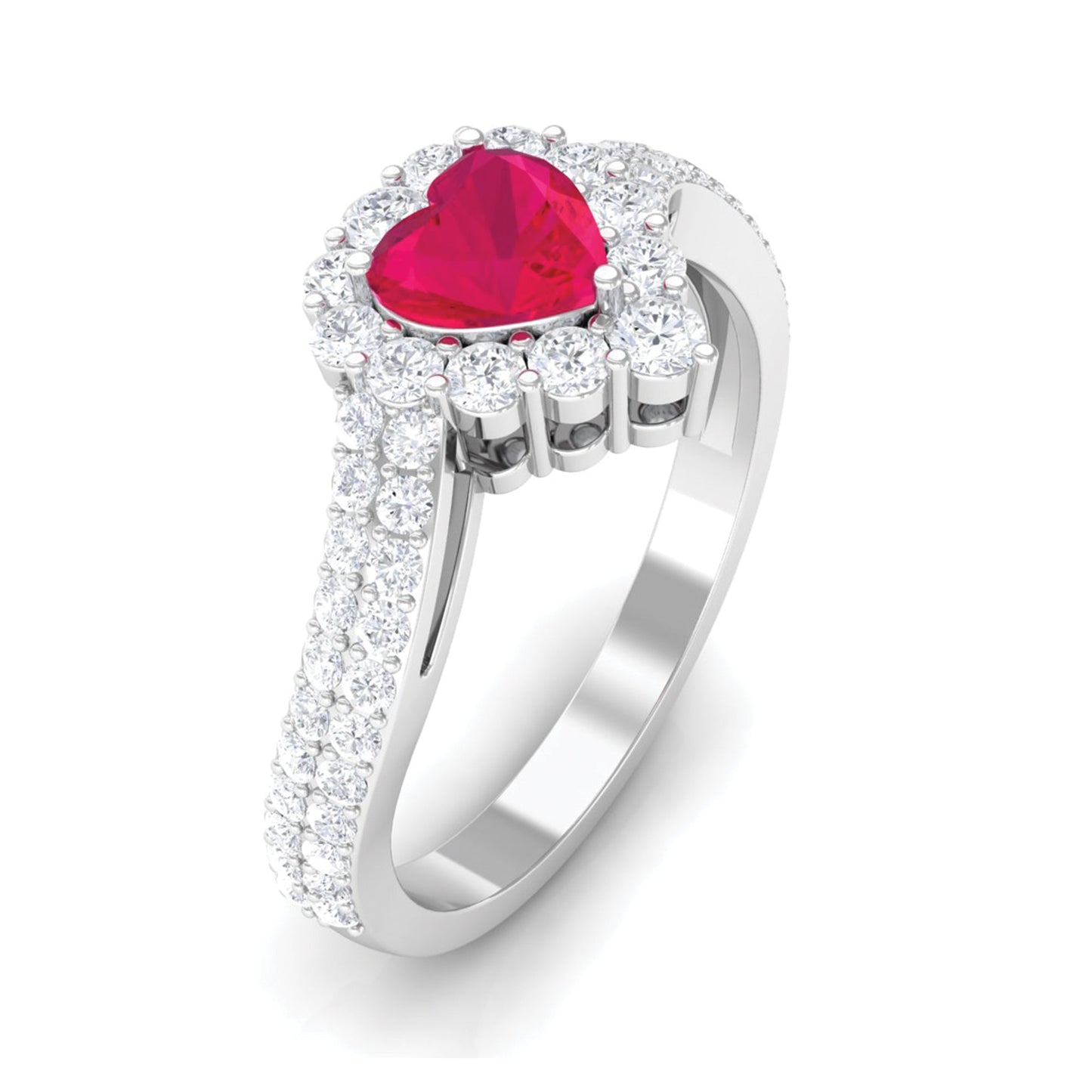 Natural 0.6 Carat Ruby Heart Engagement Ring with Diamond Bypass Shank