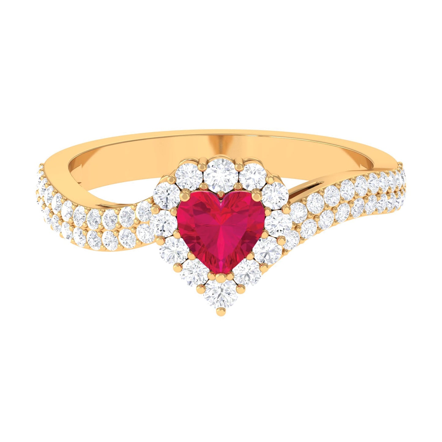 Natural 0.6 Carat Ruby Heart Engagement Ring with Diamond Bypass Shank