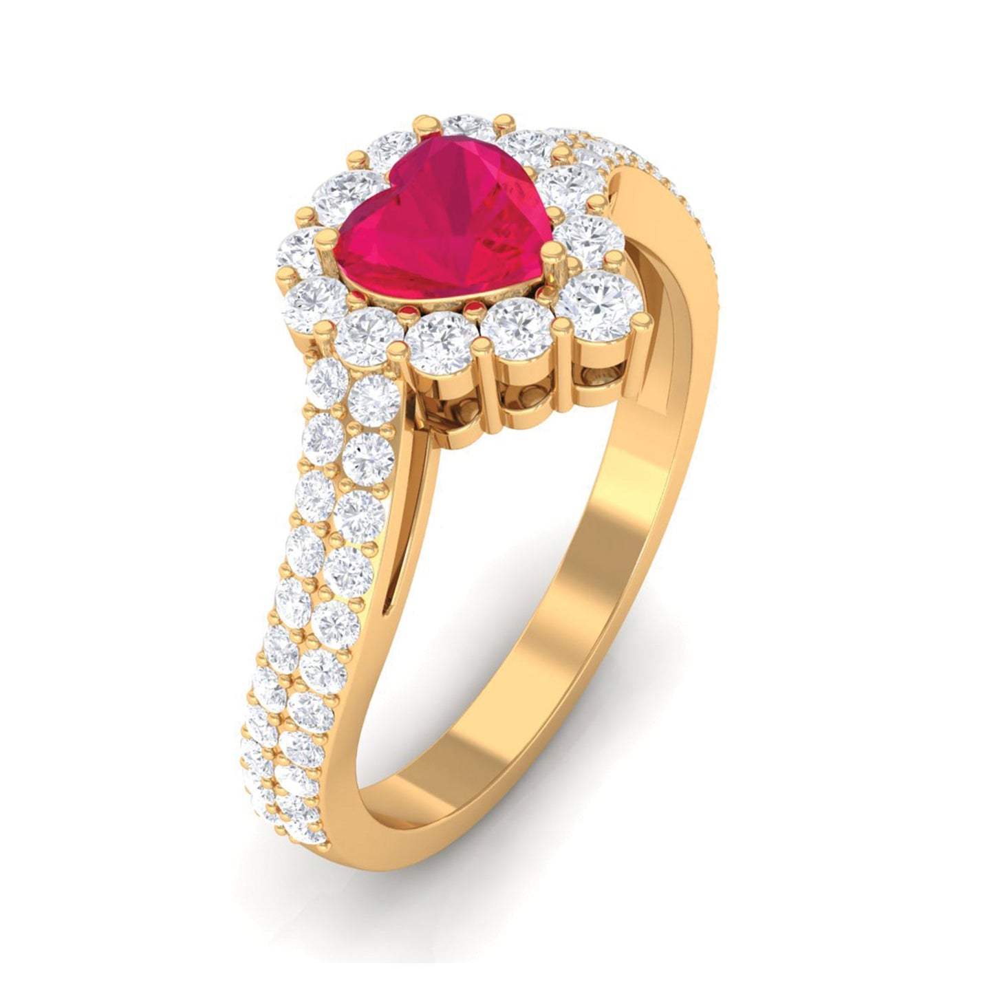 Natural 0.6 Carat Ruby Heart Engagement Ring with Diamond Bypass Shank