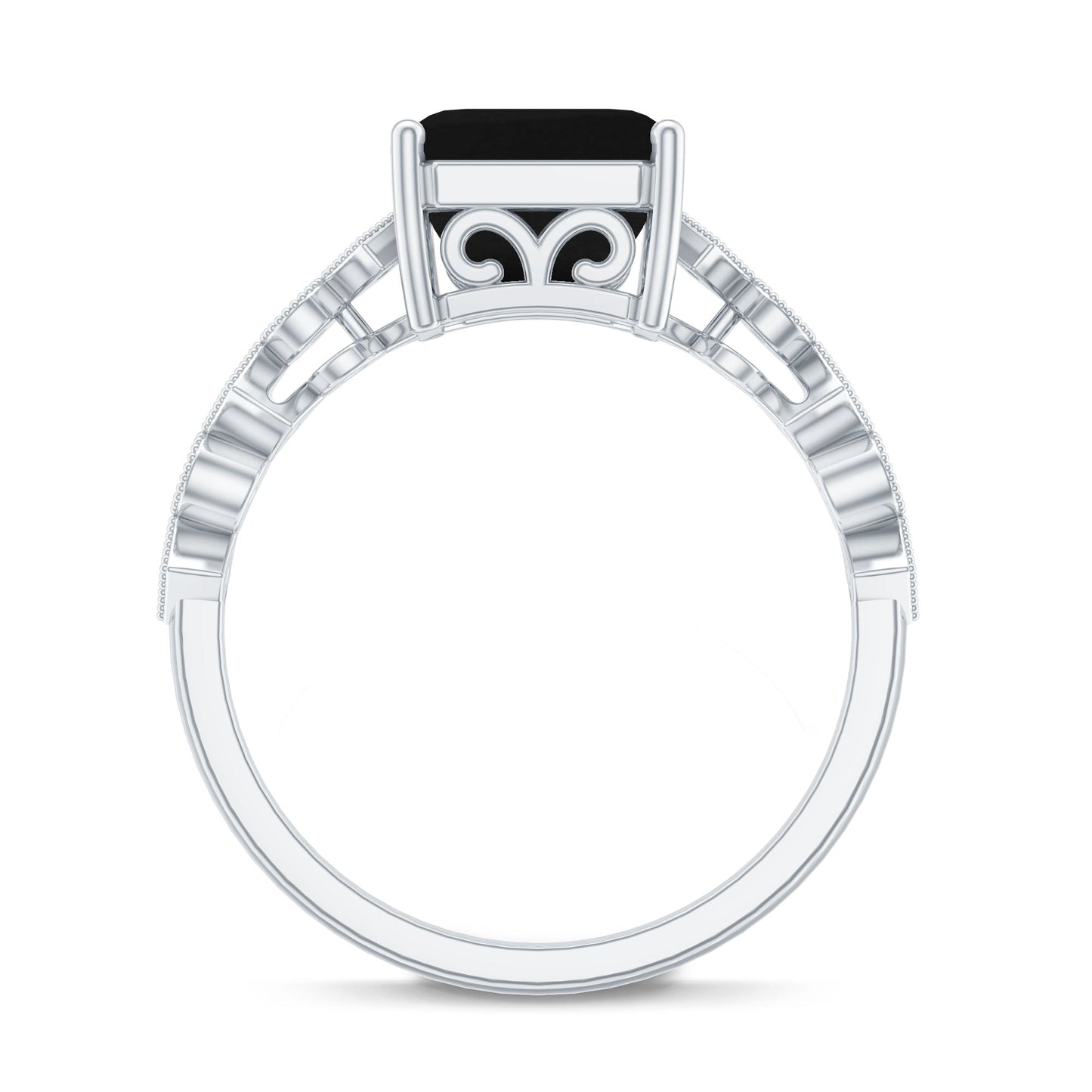 Genuine Black Onyx 3 Carat Asscher Cut Engagement Ring with Diamond