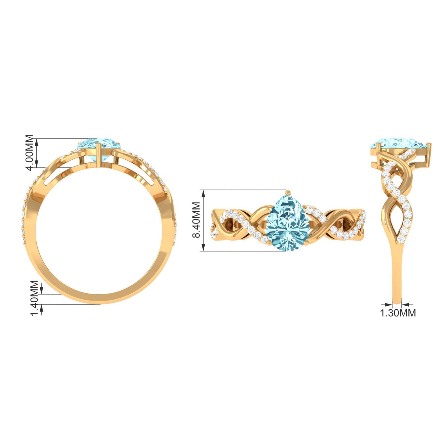 Natural Aquamarine Pear Shaped Engagement Ring with Diamond Infinity Shank