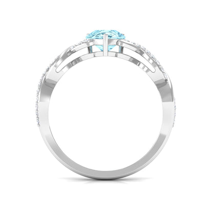 Natural Aquamarine Pear Shaped Engagement Ring with Diamond Infinity Shank